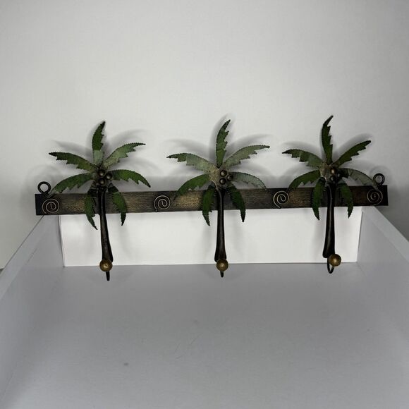 3D Metal Art Tropical Palm Trees Sunset Wall Hanging 3 Hooks 18” Long - Picture 2 of 16